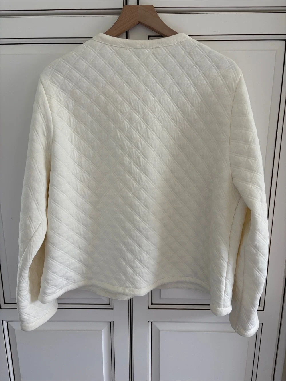 J Crew Quilted Cotton Jacket Cream Minimalist Grandmacore Collarless Women XXL